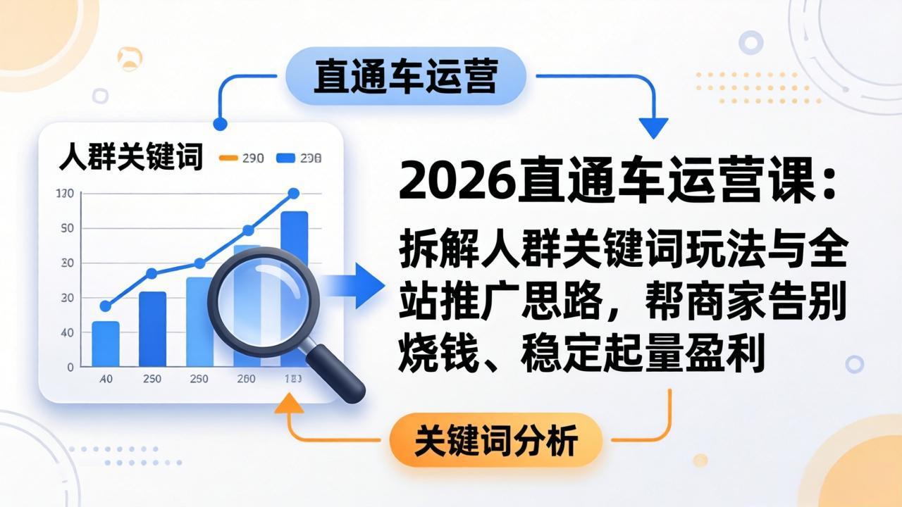 2026直通车运营课：拆解人群关键词玩法与全站推广思路，帮商家告别烧钱、稳定起量盈利-云学当下