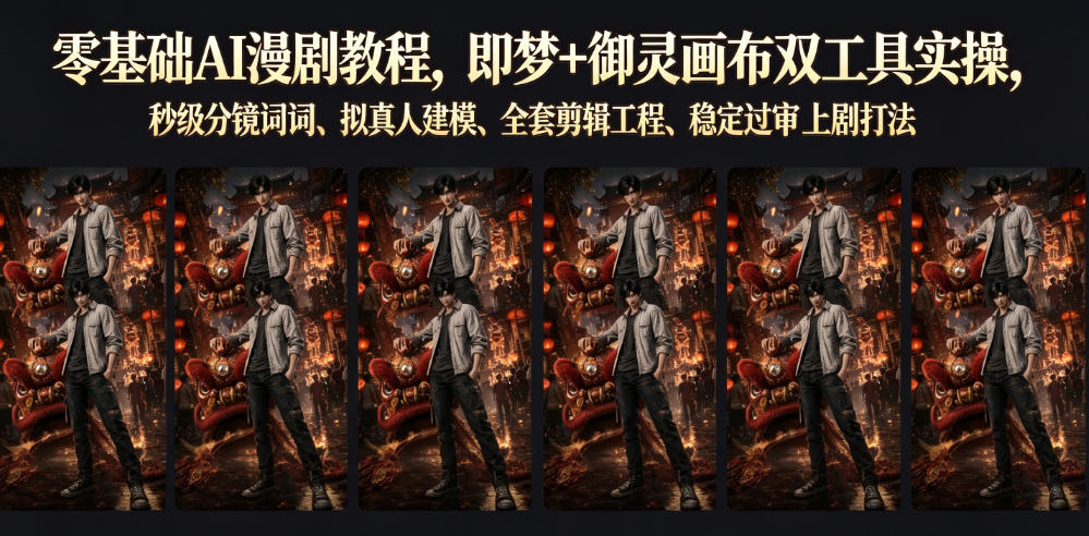 零基础AI漫剧教程,即梦+御灵画布双工具实操,秒级分镜提示词、拟真人建模、全套剪辑工程、稳定过审上剧打法云学当下-创业资源网-知予轻创网-资源整合-互联网创业课程云学当下