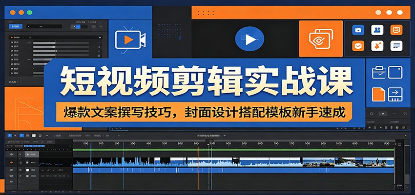 短视频剪辑实战课：爆款文案撰写技巧，封面设计搭配模板新手速成云学当下-创业资源网-知予轻创网-资源整合-互联网创业课程云学当下