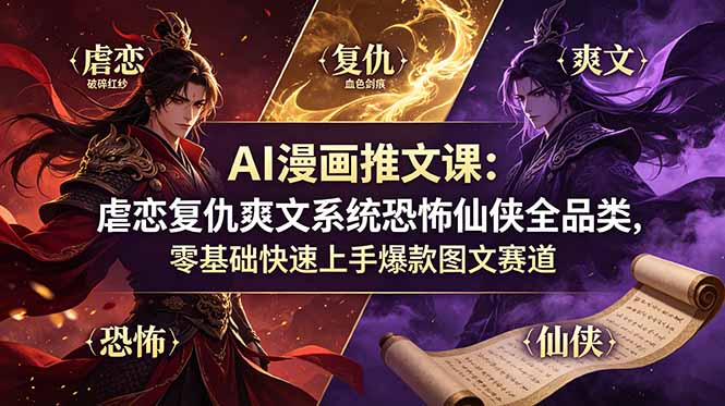 AI漫画推文课：虐恋复仇爽文系统恐怖仙侠全品类，零基础快速上手爆款图文赛道云学当下-创业资源网-知予轻创网-资源整合-互联网创业课程云学当下