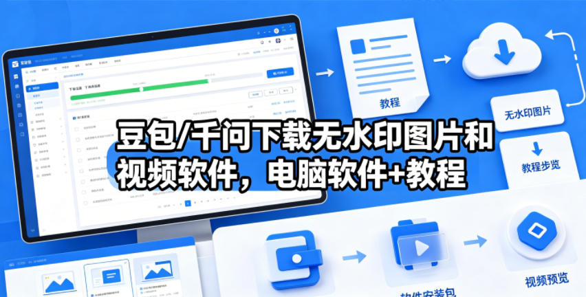 豆包/千问下载无水印图片和视频软件,电脑软件+教程云学当下-创业资源网-知予轻创网-资源整合-互联网创业课程云学当下