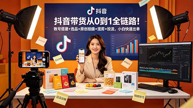 抖音带货从0到1全链路!账号搭建+选品+原创拍摄+混剪+投流,小白快速出单云学当下-创业资源网-知予轻创网-资源整合-互联网创业课程云学当下