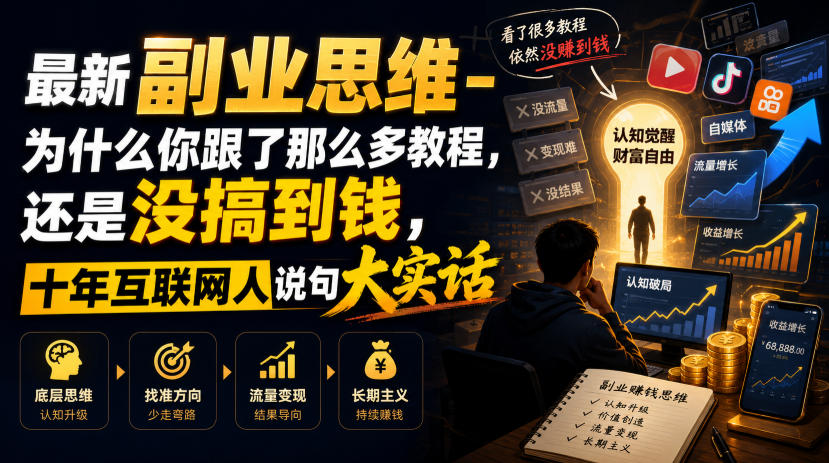 最新副业思维-为什么你跟了那么多教程,还是没搞到钱,十年互联网人说句大实话【揭秘】云学当下-创业资源网-知予轻创网-资源整合-互联网创业课程云学当下