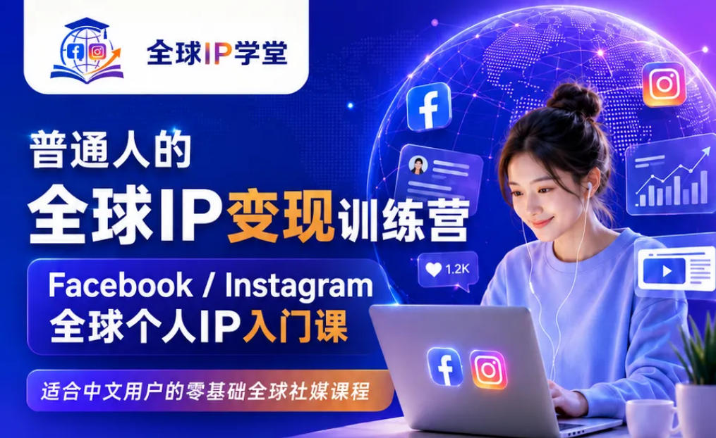 普通人的全球IP变现训练营,Facebook/Instagram全球个人IP入门课,零基础全球社媒课程云学当下-创业资源网-知予轻创网-资源整合-互联网创业课程云学当下