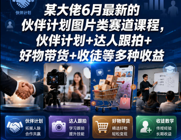 某大佬6月最新的伙伴计划图片类赛道课程，伙伴计划+达人跟拍+好物带货+收徒等多种收益云学当下-创业资源网-知予轻创网-资源整合-互联网创业课程云学当下