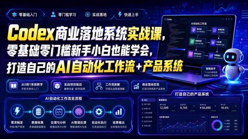 Codex商业落地系统实战课,零基础零门槛新手小白也能学会,打造自己的AI自动化工作流+产品系统云学当下-创业资源网-知予轻创网-资源整合-互联网创业课程云学当下