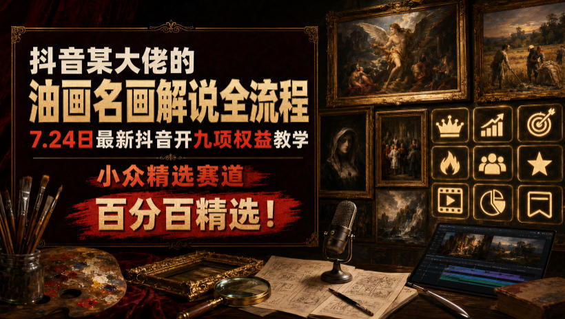 抖音某大佬的油画名画解说全流程,7.24日最新抖音开九项权益教学,小众精选赛道,百分百精选!云学当下-创业资源网-知予轻创网-资源整合-互联网创业课程云学当下