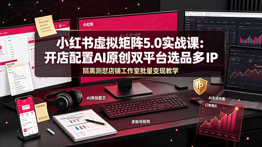 小红书虚拟矩阵5.0实战课：开店配置｜AI原创｜双平台选品｜多IP隔离｜测怼店铺工作室批量变现实操教学云学当下-创业资源网-知予轻创网-资源整合-互联网创业课程云学当下