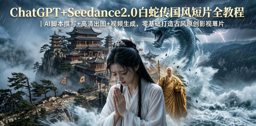 ChatGPT+Seedance2.0白蛇传国风短片全教程｜AI脚本撰写+高清出图+视频生成，零基础打造古风原创影视短片云学当下-创业资源网-知予轻创网-资源整合-互联网创业课程云学当下