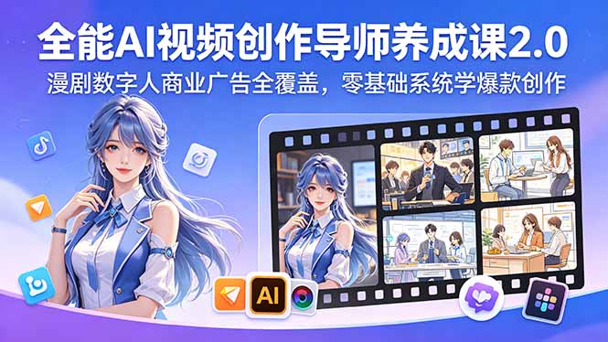 全能AI视频创作导师养成课2.0,漫剧数字人商业广告全覆盖,零基础系统学爆款创作云学当下-创业资源网-知予轻创网-资源整合-互联网创业课程云学当下