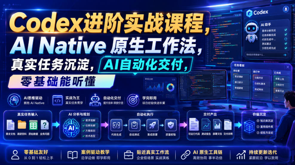 Codex进阶实战课|AI Native原生工作法,22节真实任务落地,从配置到AI自动化交付全链路教程云学当下-创业资源网-知予轻创网-资源整合-互联网创业课程云学当下