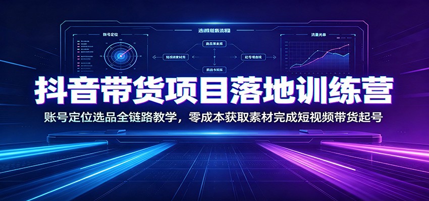 抖音带货项目落地训练营：账号定位选品全链路教学，零成本获取素材完成短视频带货起号云学当下-创业资源网-知予轻创网-资源整合-互联网创业课程云学当下