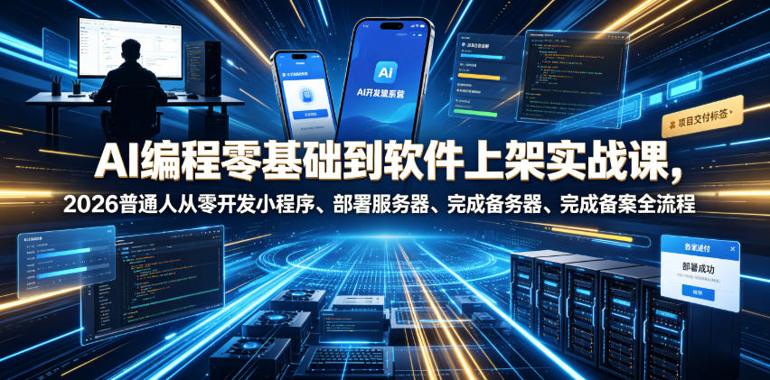 AI编程零基础到软件上架实战课，2026普通人从零开发小程序、部署服务器、完成备案全流程项目落地教程云学当下-创业资源网-知予轻创网-资源整合-互联网创业课程云学当下