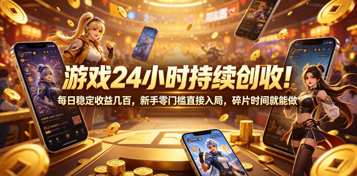 游戏24小时持续创收!每日稳定收益几百,新手零门槛直接入局,碎片时间就能做【揭秘】云学当下-创业资源网-知予轻创网-资源整合-互联网创业课程云学当下