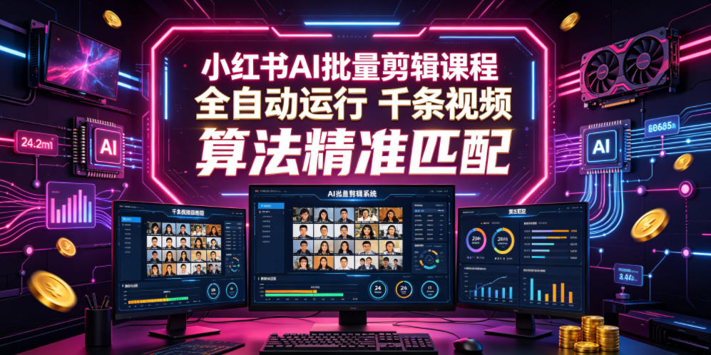 小红书AI批量剪辑课程,24小时全自动运行,解放双手专注运营,千条视频批量处理,小红书算法精准匹配云学当下-创业资源网-知予轻创网-资源整合-互联网创业课程云学当下