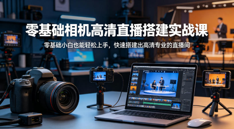 零基础相机高清直播间搭建实战课，小白也能轻松上手，快速搭建出高清专业的直播间云学当下-创业资源网-知予轻创网-资源整合-互联网创业课程云学当下