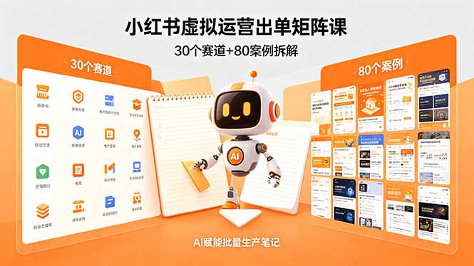 小红书虚拟运营出单矩阵课：30个赛道+80案例拆解，AI赋能批量生产笔记云学当下-创业资源网-知予轻创网-资源整合-互联网创业课程云学当下