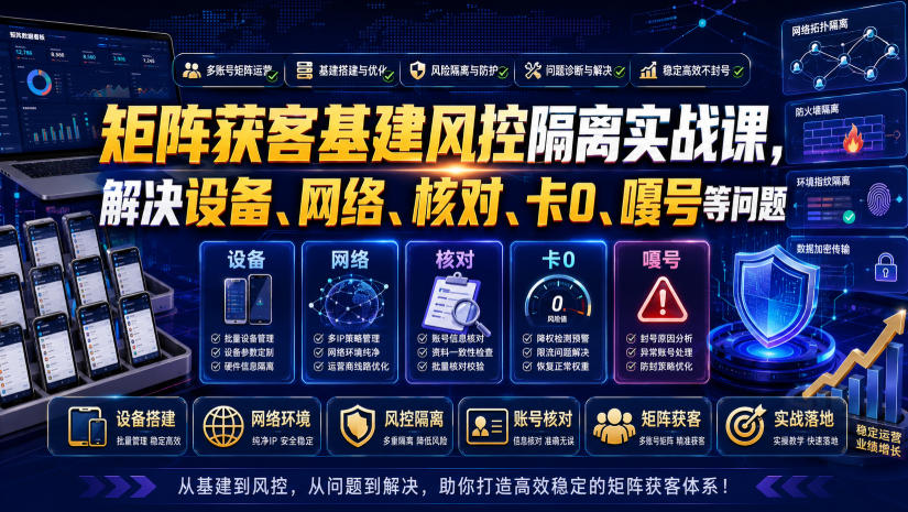 矩阵获客基建风控隔离实战课,解决设备、网络、核对、卡0、嘎号等问题云学当下-创业资源网-知予轻创网-资源整合-互联网创业课程云学当下