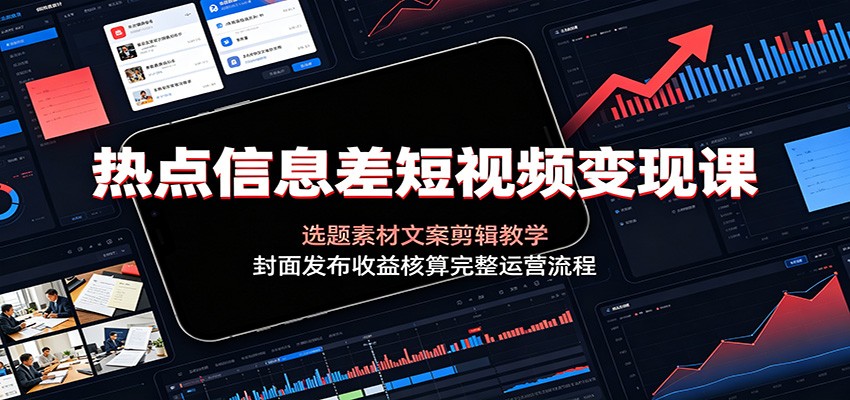 热点信息差短视频变现课：选题素材文案剪辑教学，封面发布收益核算完整运营流程云学当下-创业资源网-知予轻创网-资源整合-互联网创业课程云学当下