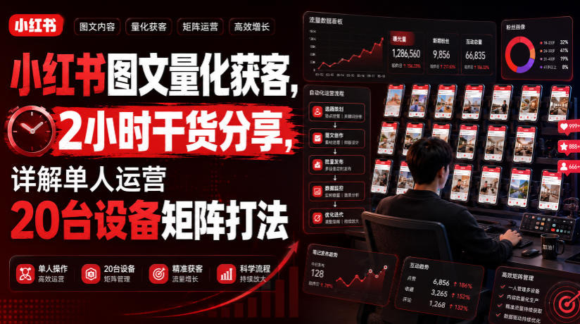 小红书图文量化获客，2小时干货分享，详解单人运营20台设备矩阵打法云学当下-创业资源网-知予轻创网-资源整合-互联网创业课程云学当下