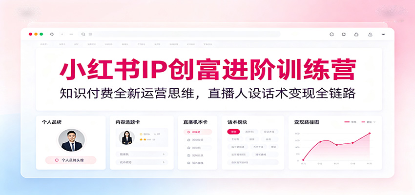 小红书IP创富进阶训练营:知识付费全新运营思维,直播人设话术变现全链路云学当下-创业资源网-知予轻创网-资源整合-互联网创业课程云学当下