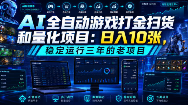 AI全自动游戏打金扫货和量化项目:日入10张,稳定运行三年的老项目!【揭秘】云学当下-创业资源网-知予轻创网-资源整合-互联网创业课程云学当下