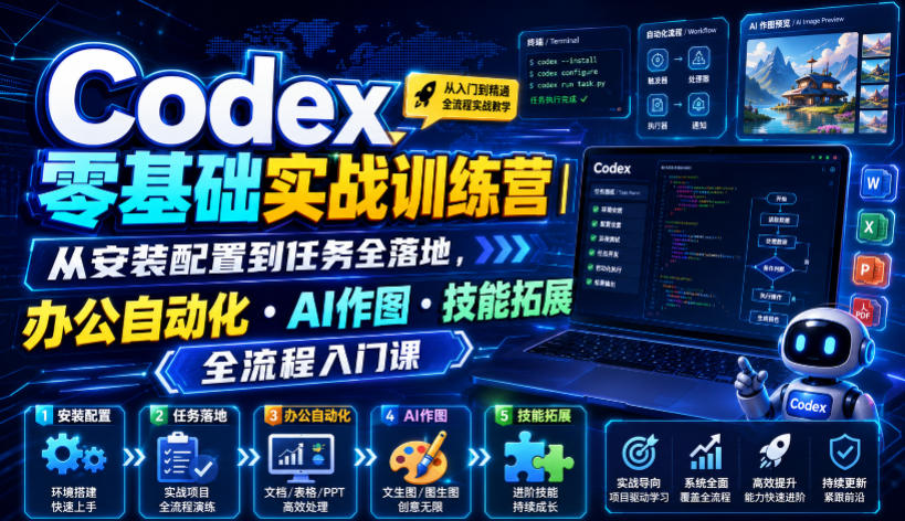 Codex零基础实战训练营｜从安装配置到任务全落地，办公自动化・AI作图・技能拓展全流程入门课云学当下-创业资源网-知予轻创网-资源整合-互联网创业课程云学当下