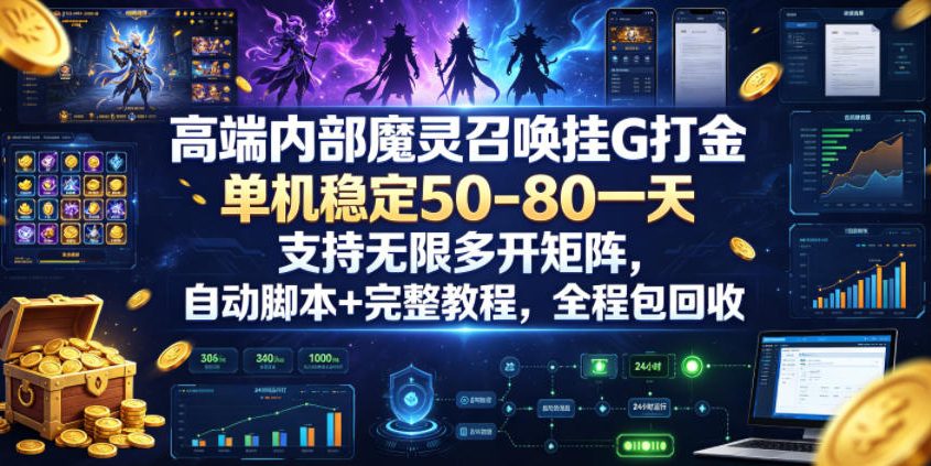 高端内部魔灵召唤挂G打金,单机稳定50-80一天,支持无限多开矩阵,自动脚本+完整教程,全程包回收【揭秘】云学当下-创业资源网-知予轻创网-资源整合-互联网创业课程云学当下