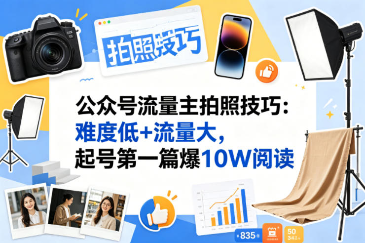 公众号流量主之拍照技巧赛道，难度低+流量大，起号第一篇就爆了10w阅读云学当下-创业资源网-知予轻创网-资源整合-互联网创业课程云学当下