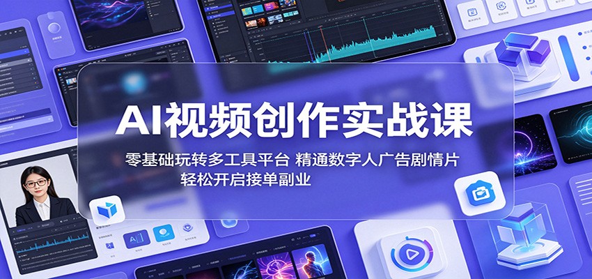 AI视频创作实战课：零基础玩转多工具平台，精通数字人广告、剧情片，轻松开启接单副业云学当下-创业资源网-知予轻创网-资源整合-互联网创业课程云学当下