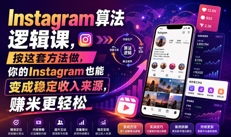 Instagram算法逻辑课，按这套方法做，你的Instagram也能变成稳定收入来源，賺米更轻松【原创双语字幕】云学当下-创业资源网-知予轻创网-资源整合-互联网创业课程云学当下