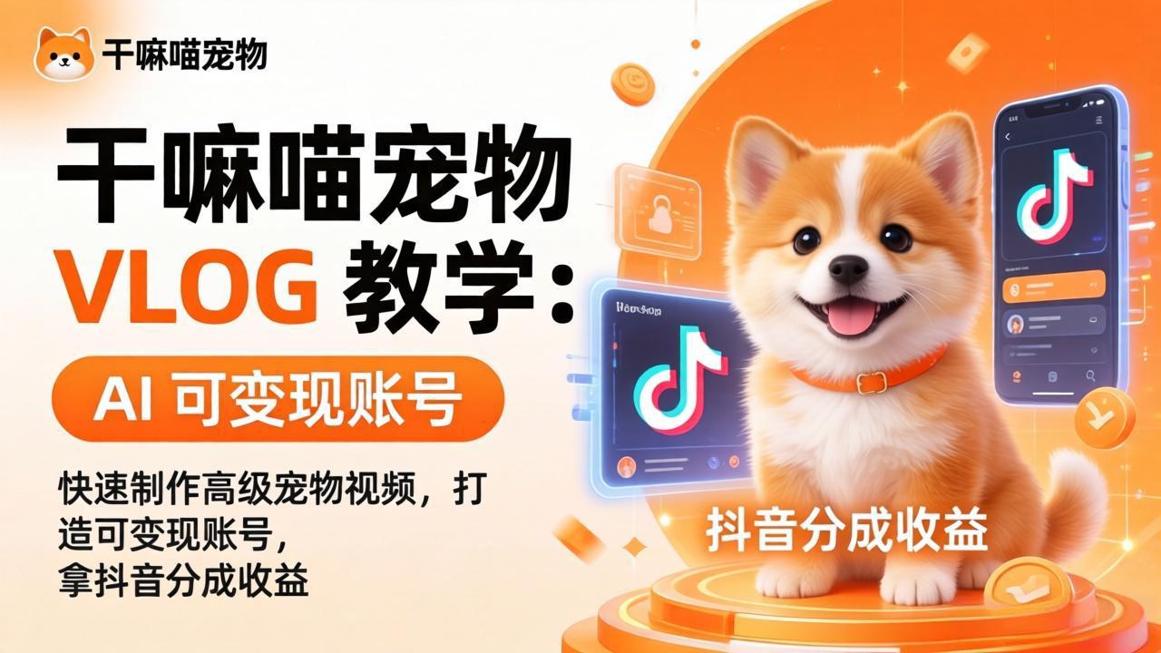 干嘛喵宠物 VLOG 教学：AI 快速制作高级宠物视频，打造可变现账号，拿抖音分成收益-云学当下