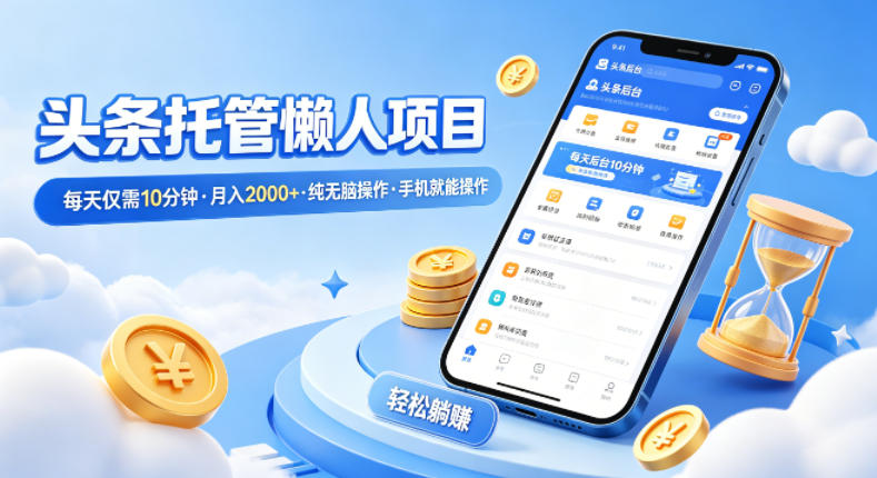头条托管懒人项目，每天仅需10分钟，月入2000+，纯无脑操作，手机就能操作【揭秘】云学当下-创业资源网-知予轻创网-资源整合-互联网创业课程云学当下