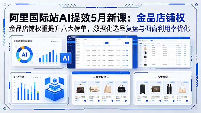 阿里国际站AI提效5月新课：金品店铺权重提升八大榜单，数据化选品复盘与橱窗利用率优化云学当下-创业资源网-知予轻创网-资源整合-互联网创业课程云学当下