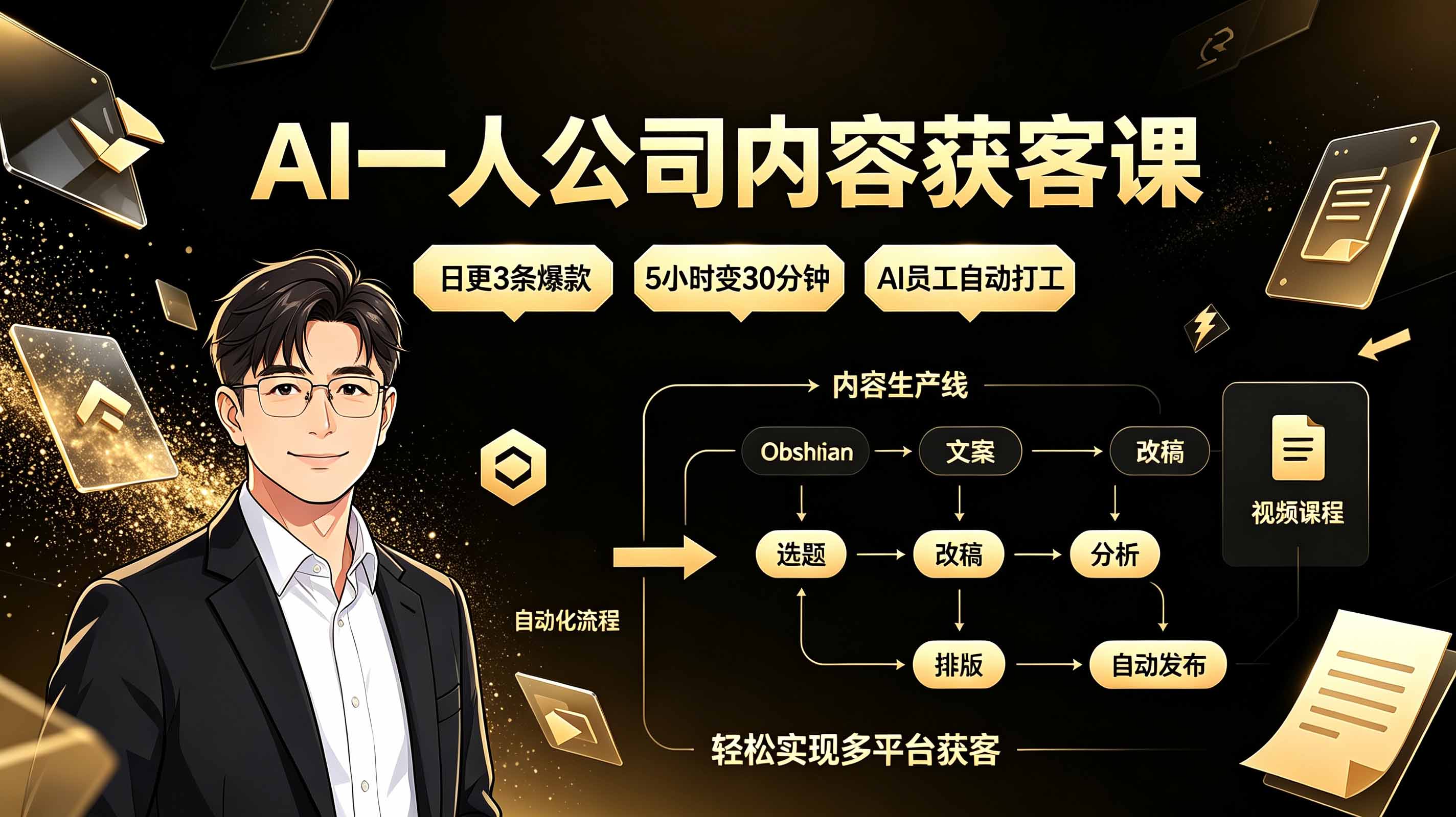 AI一人公司内容获客课：日更3条爆款×5小时变30分钟×AI员工自动打工，轻松实现多平台获客云学当下-创业资源网-知予轻创网-资源整合-互联网创业课程云学当下