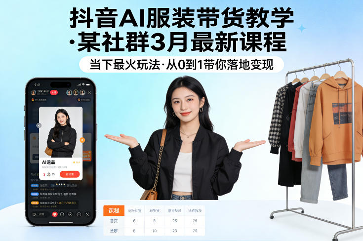 抖音AI服装带货教学，某社群3月最新课程，当下最火玩法，从0到1带你落地变现-云学当下