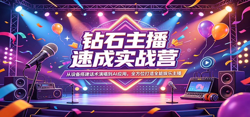 钻石主播速成实战营：从设备搭建话术演唱到AI应用，全方位打造全能娱乐主播云学当下-创业资源网-知予轻创网-资源整合-互联网创业课程云学当下