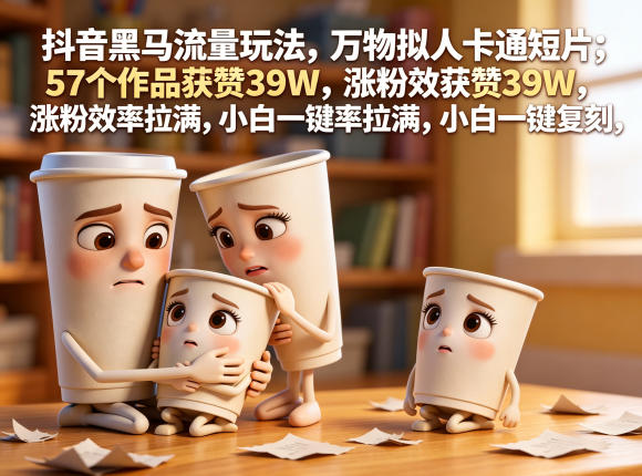 抖音黑马流量玩法，万物拟人卡通短片，57个作品获赞39W，涨粉效率拉满，小白一键复刻，保姆级拆解云学当下-创业资源网-知予轻创网-资源整合-互联网创业课程云学当下