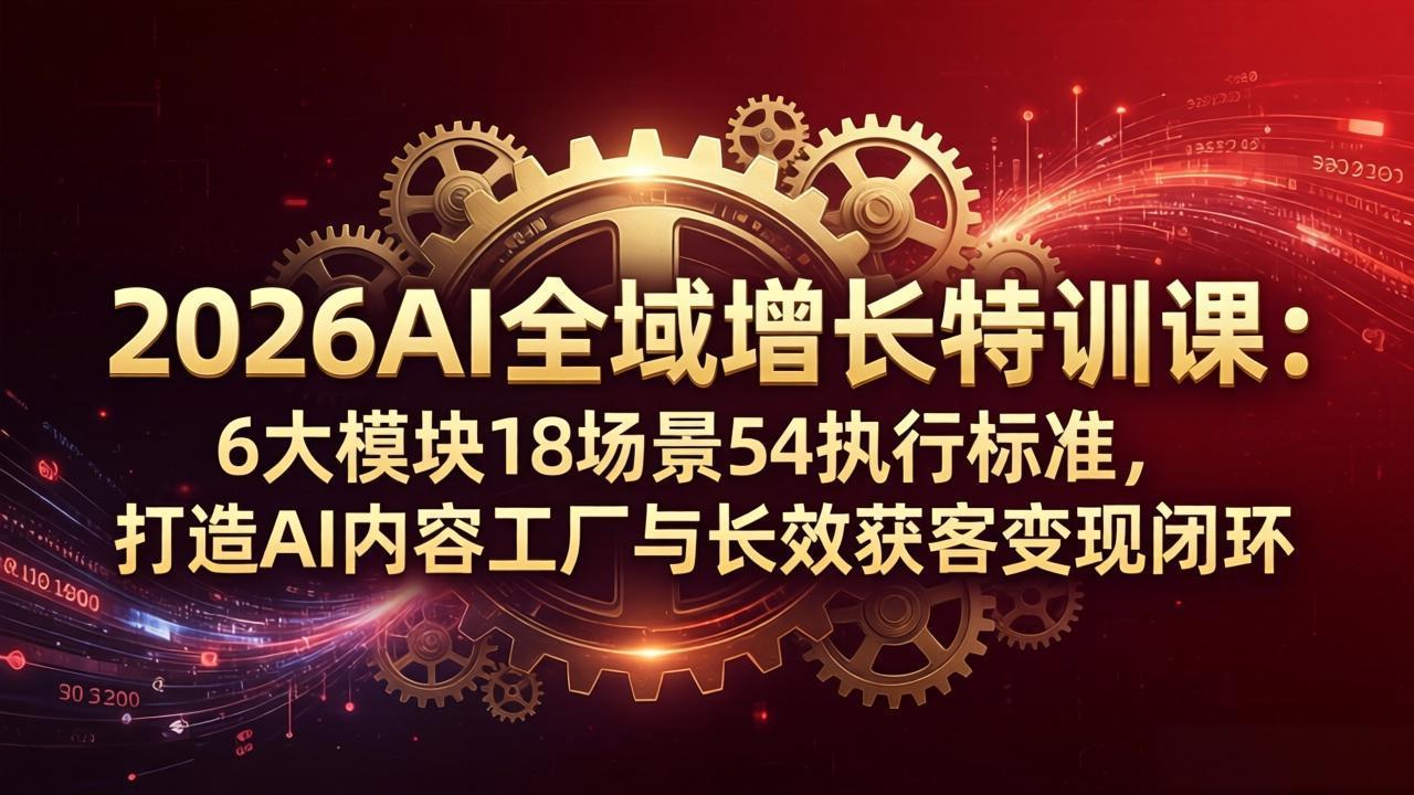 2026AI全域增长特训课：6大模块18场景54执行标准，打造AI内容工厂与长效获客变现闭环云学当下-创业资源网-知予轻创网-资源整合-互联网创业课程云学当下