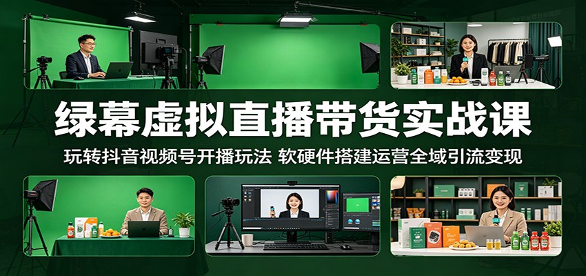 绿幕虚拟直播带货实战课：玩转抖音视频号开播玩法，软硬件搭建运营全域引流变现云学当下-创业资源网-知予轻创网-资源整合-互联网创业课程云学当下