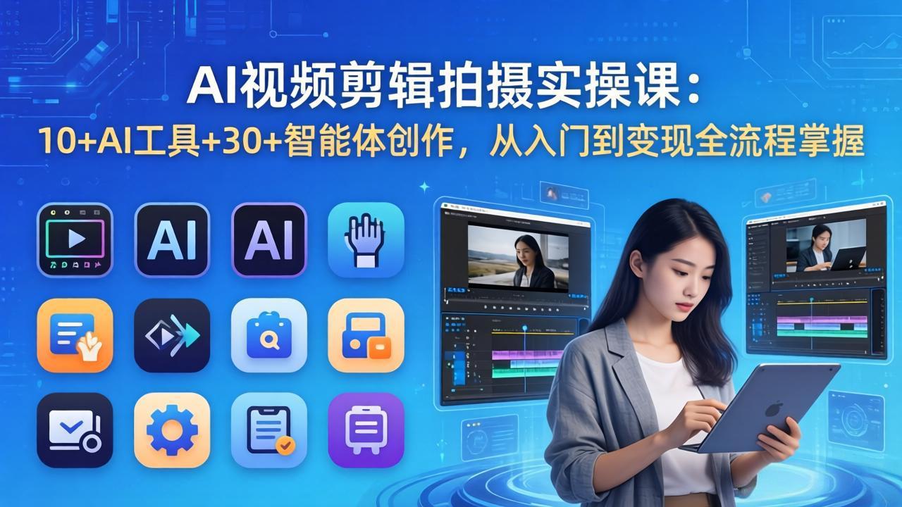AI 视频剪辑拍摄实操课：10+AI工具+30+智能体创作，从入门到变现全流程掌握-云学当下