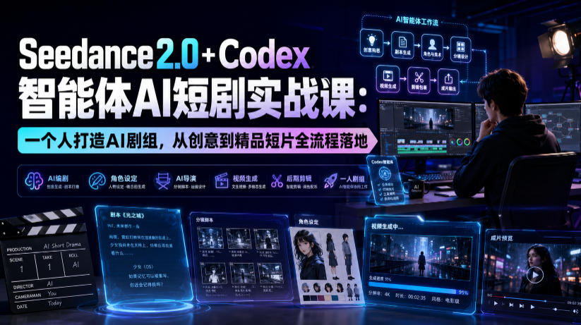Seedance2.0+Codex智能体AI短剧实战课：一个人打造AI剧组，从创意到精品短片全流程云学当下-创业资源网-知予轻创网-资源整合-互联网创业课程云学当下