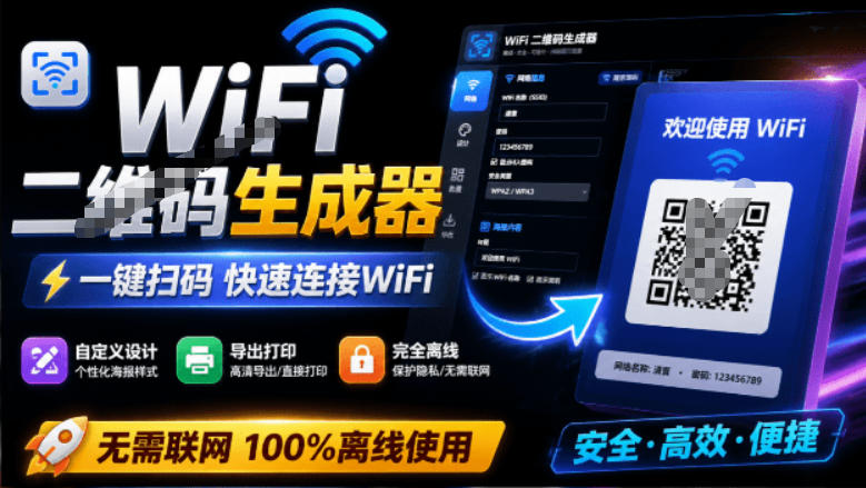 完全离线使用!WiFi二维码生成器,一键扫码快速连接WiFi,支持自定义风格导出WiFi二维码生成器云学当下-创业资源网-知予轻创网-资源整合-互联网创业课程云学当下