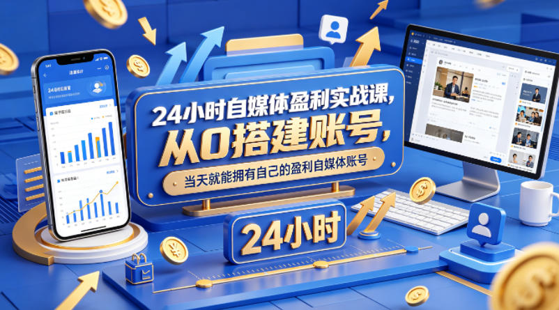 24小时自媒体盈利实战课，从0搭建账号，当天就能拥有自己的盈利自媒体账号云学当下-创业资源网-知予轻创网-资源整合-互联网创业课程云学当下