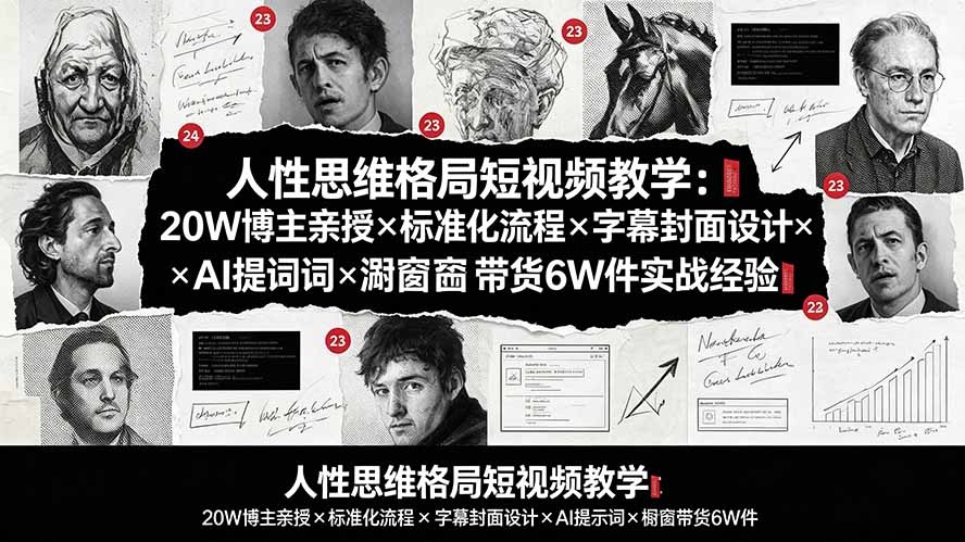 人性思维格局短视频教学：20W博主亲授×标准化流程×字幕封面设计×AI提示词×橱窗带货6W件实战经验云学当下-创业资源网-知予轻创网-资源整合-互联网创业课程云学当下