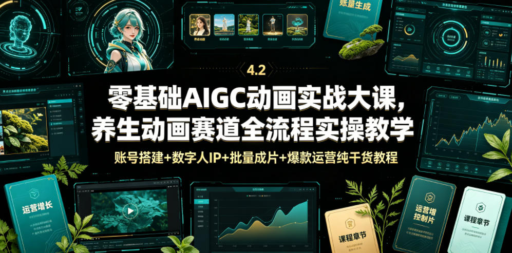 零基础AIGC动画实战大课，养生动画赛道全流程实操教学，账号搭建+数字人IP+批量成片+爆款运营纯干货教程云学当下-创业资源网-知予轻创网-资源整合-互联网创业课程云学当下