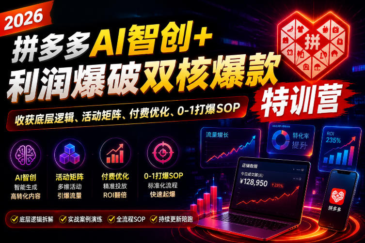 2026拼多多AI智创+利润爆破双核爆款特训营,收获底层逻辑、活动矩阵、付费优化、0-1打爆SOP(更新0727)云学当下-创业资源网-知予轻创网-资源整合-互联网创业课程云学当下