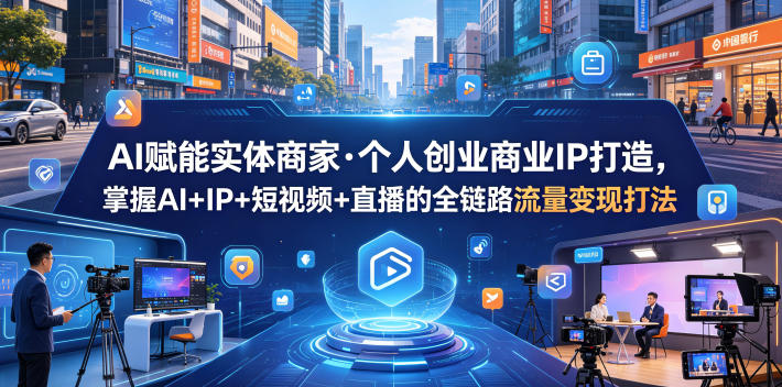 AI赋能实体商家·个人创业商业IP打造，掌握AI+IP+短视频+直播的全链路流量变现打法云学当下-创业资源网-知予轻创网-资源整合-互联网创业课程云学当下