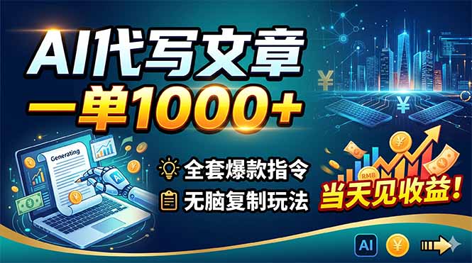 AI代写文章，一单1000+，全套爆款指令+无脑复制玩法，当天见收益！云学当下-创业资源网-知予轻创网-资源整合-互联网创业课程云学当下