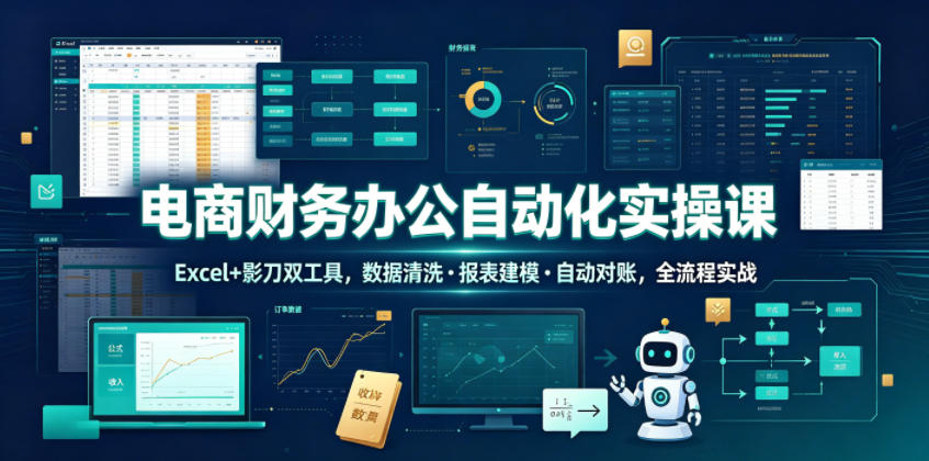 电商财务办公自动化实操课,Excel+影刀双工具,数据清洗・报表建模・自动对账,全流程实战云学当下-创业资源网-知予轻创网-资源整合-互联网创业课程云学当下